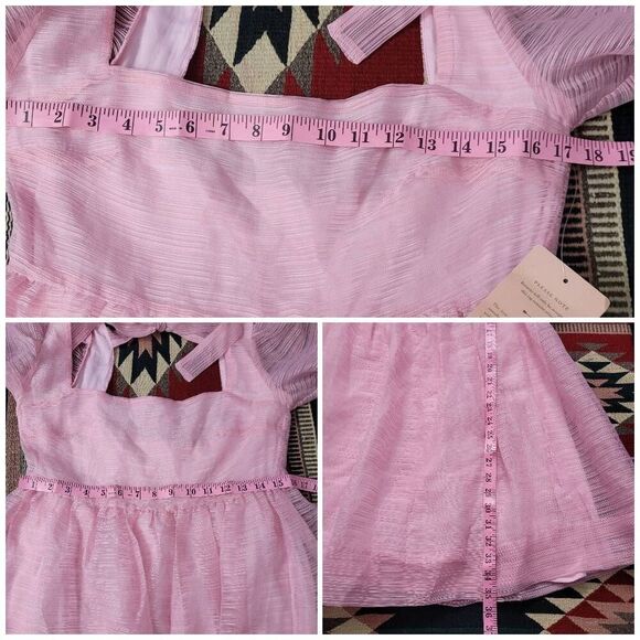 NWT BHLDN x Free People Alaine Babydoll Mini Dress Sz 12 Organza Pink Puff Sleev - Picture 7 of 7